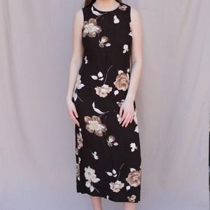 90s Vintage Brown Floral Maxi Dress